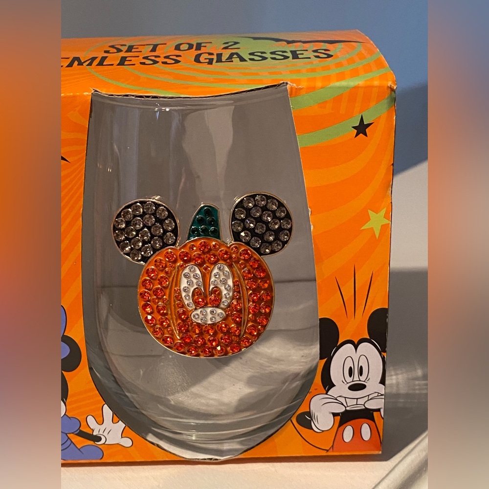Disney set of 2 stemless glasses sparkly Halloween Themed Mickey and Minnie - Picture 2 of 7